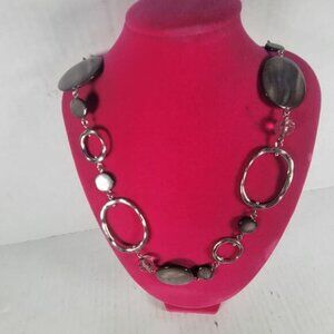 Lia Sophia "BUNGALOW" Silver-Tone Beaded Necklace With Large Grey Accents